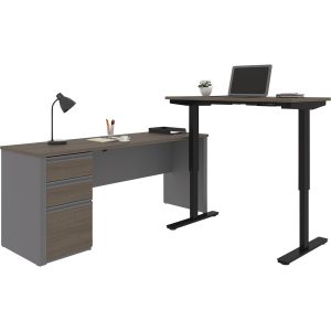 bestar l desk with electric sit/stand table